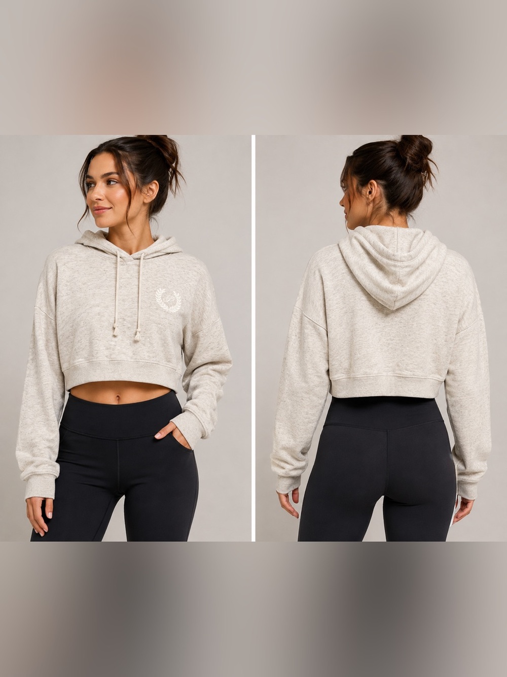 PINK Victoria’s Secret Cropped Hoodie XL Oatmeal Embroidered Logo